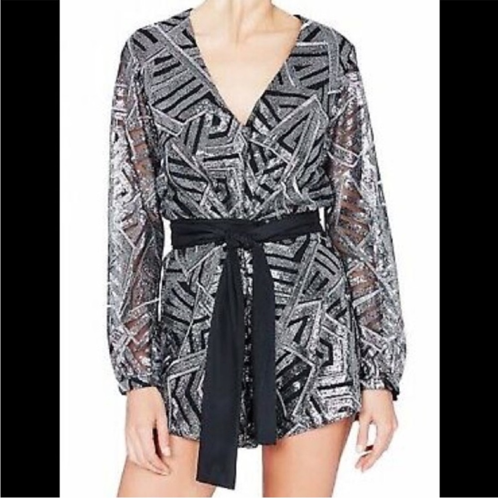 New Sass and Bide Black and Silver Geometric Sequin Romper